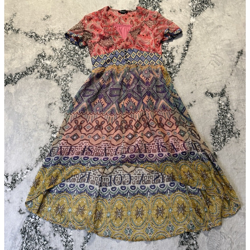 Desigual Womens Size 8 Dress Multicolor Paisley Boho Print Chiffon Midi